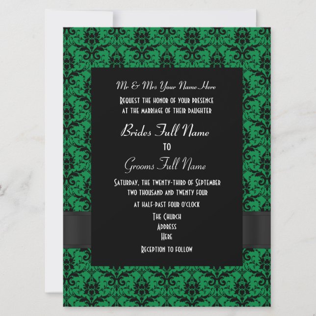 Convite Casamento formal de damas verdes e pretas (Frente)