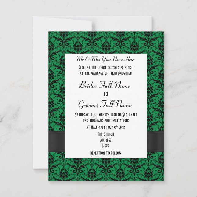 Convite Casamento formal de damas verdes e pretas (Frente)