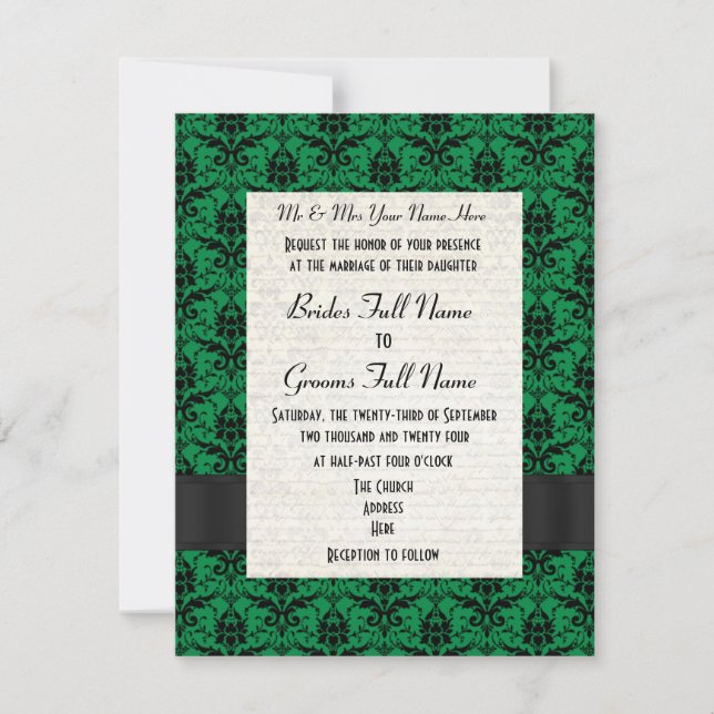 Convite Casamento formal de damas verdes e pretas (Frente)