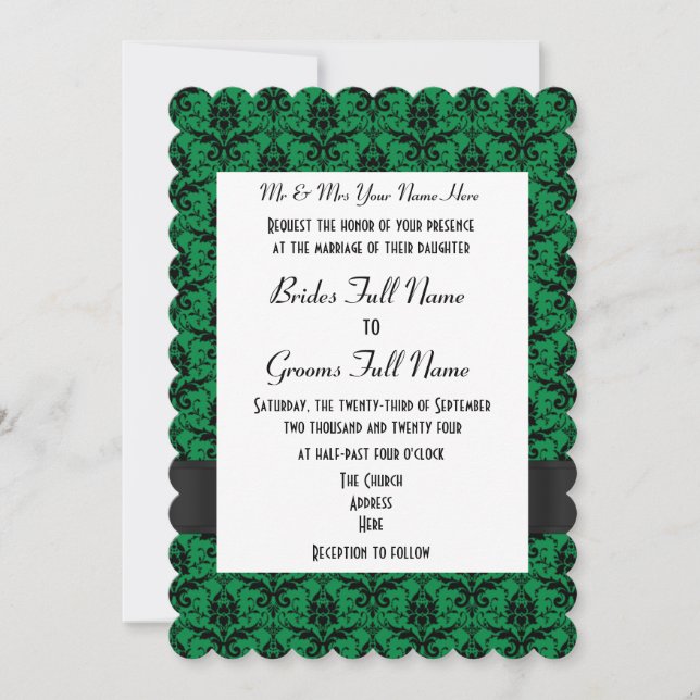 Convite Casamento formal de damas verdes e pretas (Frente)