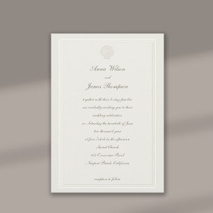 Convite Casamento Formal De Faux Embossed Frame Seashell E