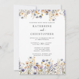 Convite Casamento Formal de Flores Selvagens Azuis Dusty