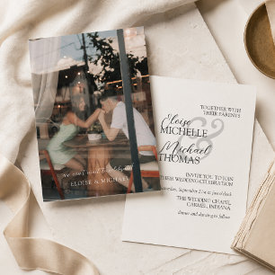 Convite Casamento Formal de Foto em Marfim Elegante