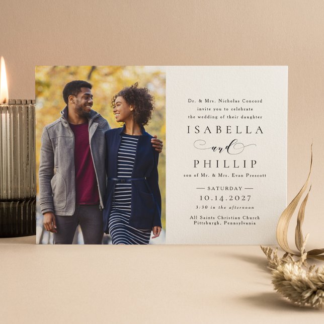 Convite Casamento formal de fotos elegantes e pretas (Criador carregado)