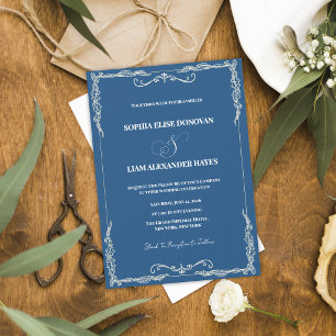 Convite Casamento Formal de Gravata Preta Clássica em Azul