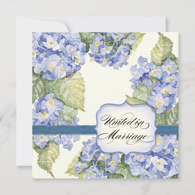 Convite Casamento Formal de Hydrangea Azul (Frente)
