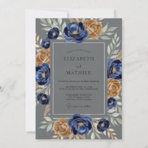 Convite Casamento Formal de Inverno Azul Naval