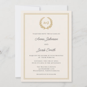 Convite Casamento Formal de Ivory & Dourado Laurel Wreath 