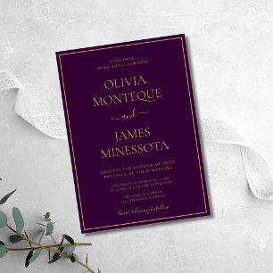 Convite Casamento Formal de Luxo em Dourado e Ameixa Profu