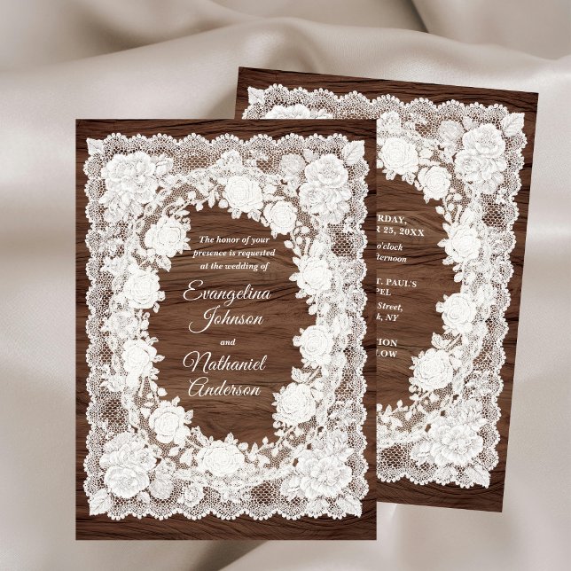 Convite Casamento Formal de Madeira Rústica com Rosas de R (Criador carregado)