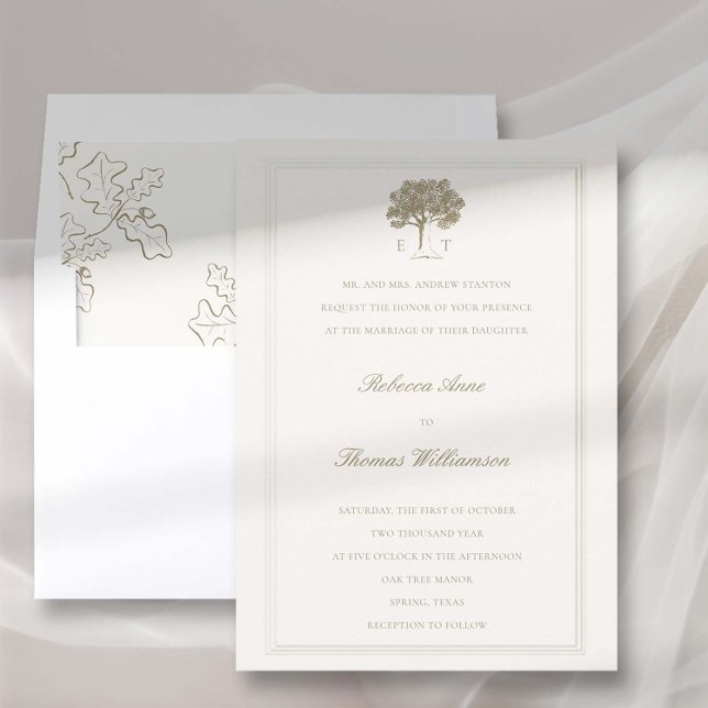 Convite Casamento Formal De Mighty Oak Faux Dourado (oak tree wedding invitation fall autumn mountain rustic formal traditional elegant modern classic)