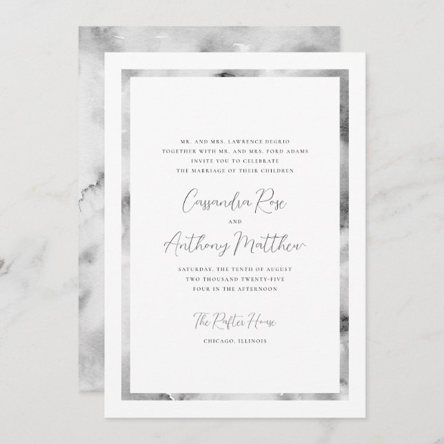 Convite Casamento Formal de Moldura de Marte Preta e Branc (Frente/Verso)