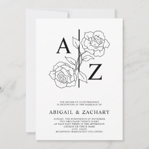Convite Casamento Formal de Monograma Preto e Branco