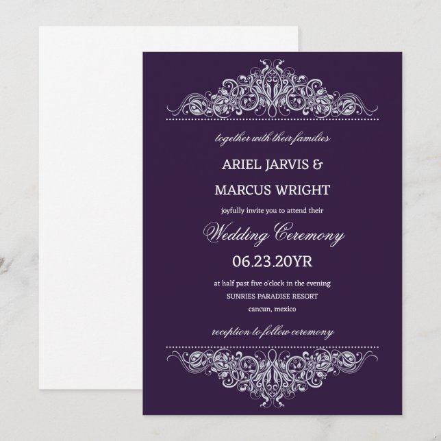 Convite Casamento Formal de Ornamentados Elegante (Frente/Verso)