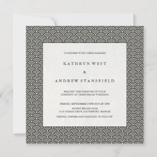 Convite Casamento formal de padrão de onda preto e branco