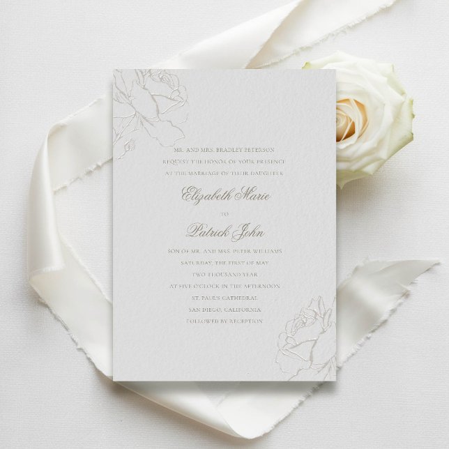 Convite Casamento Formal de Pais Tradicionais de Marfim ro (modern classic wedding invitation roses calligraphy elegant traditional ivory formal traditional)