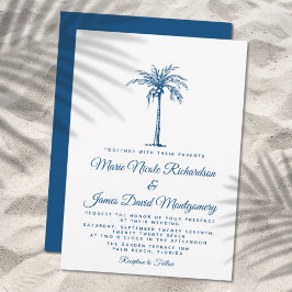 Convite Casamento Formal de Praia Azul Elegante