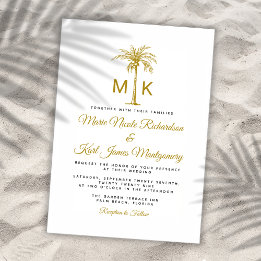 Convite Casamento Formal de Praia com Palmeira Dourada Mon