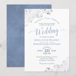 Convite Casamento Formal de Prata e Azul Dusty
