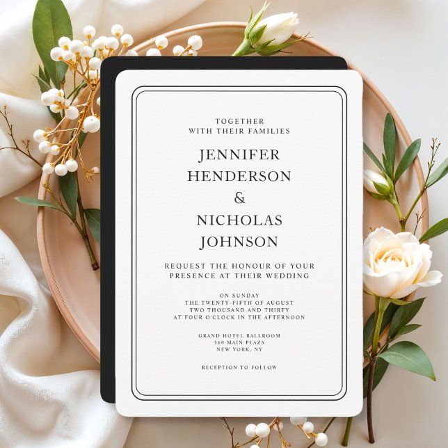 Convite Casamento Formal De Preto E Branco Elegante (Elegant Formal Black And White Wedding Invitation)