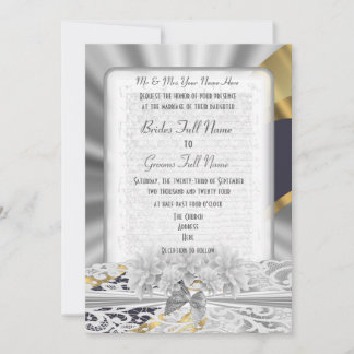 Convite Casamento formal de renda branca prateada