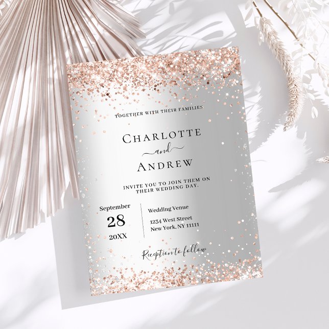 Convite Casamento formal de rosa de prata (Criador carregado)