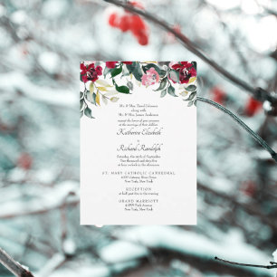 Convite Casamento Formal de Rosa Vermelha de Inverno 2 Loc