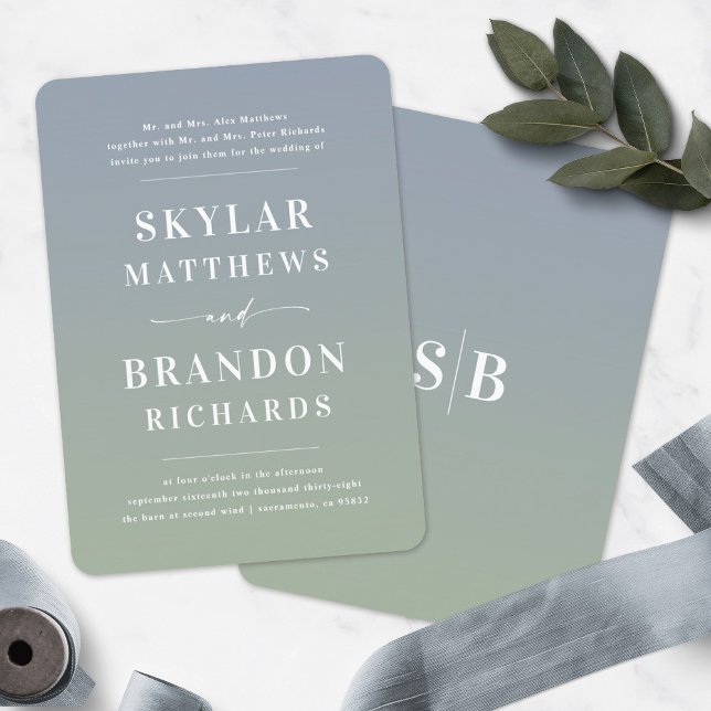 Convite Casamento Formal de Semi Azul e Verde de Ombre Ele (Criador carregado)