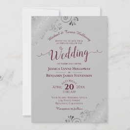 Convite Casamento Formal de Silver Lace Burgundy e Cinzas