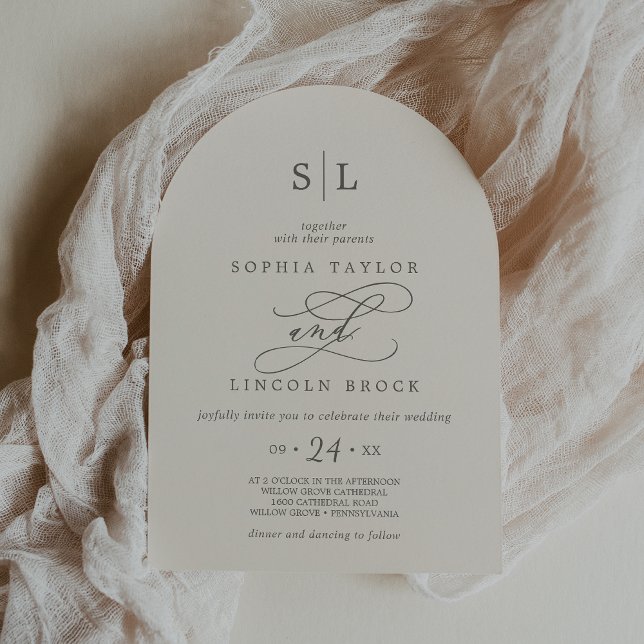 Convite Casamento Formal de SOPHIA Arch Beige Minimal Chic (SOPHIA Arch Beige Minimal Chic Formal Wedding Invitation)