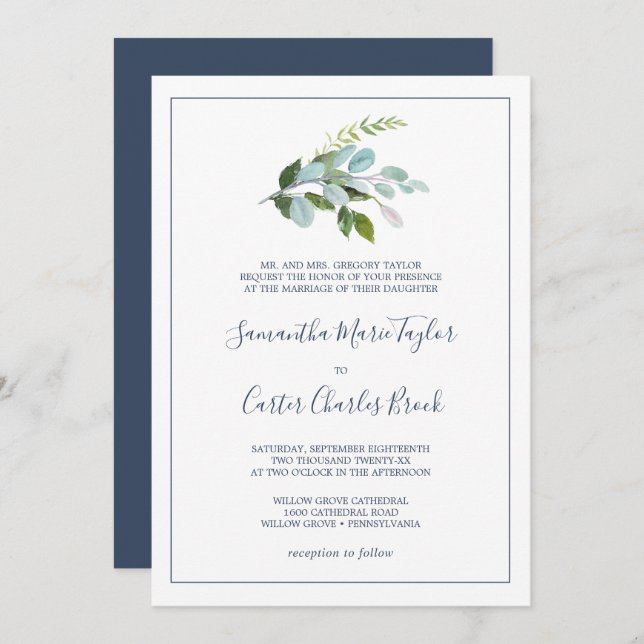 Convite Casamento Formal de Summer Greenery (Frente/Verso)