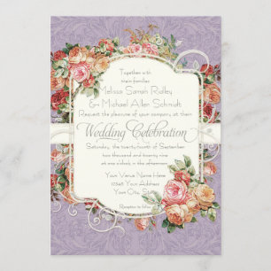 Convite Casamento Formal do Buquê Floral Rosa de Vintage 