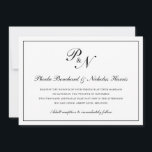 Convite Casamento Formal do Monograma Branco Negro Tradici<br><div class="desc">Convite de casamento horizontal tradicional e clássico com um simples design com seu monograma inicial e seus nomes em um dentro de caligrafia elegante de uma fronteira fina. O dorso é preto sólido. Este clássico design preto e branco é perfeito para um casamento formal.</div>
