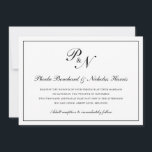 Convite Casamento Formal do Monograma Branco Negro Tradici<br><div class="desc">Convite de casamento horizontal tradicional e clássico com um simples design com seu monograma inicial e seus nomes em um dentro de caligrafia elegante de uma fronteira fina. O dorso é preto sólido. Este clássico design preto e branco é perfeito para um casamento formal.</div>