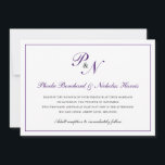 Convite Casamento Formal do Monograma Real Roxo Tradiciona<br><div class="desc">Convite de casamento horizontal tradicional e clássico com um simples design com seu monograma inicial e seus nomes em um dentro elegante de caligrafia roxa real de uma fronteira fina. A parte de trás é roxa sólida. Esta design clássica é perfeita para um casamento formal no outono/outono.</div>