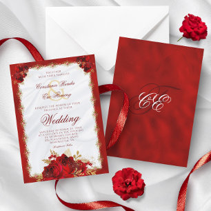 Convite Casamento Formal dos Rosas do Monograma Dourado Ve