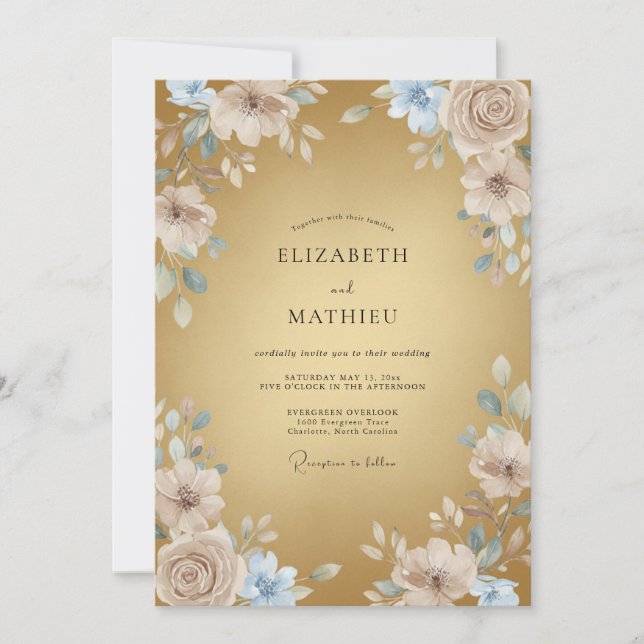 Convite Casamento Formal Dourado Polido (Frente)
