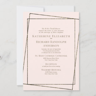 Convite Casamento Formal e Elegante Rosa e Dourado