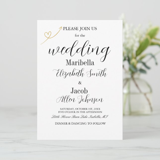 Convite Casamento Formal e Moderno em Branco Elegante (Em pé/Frente)