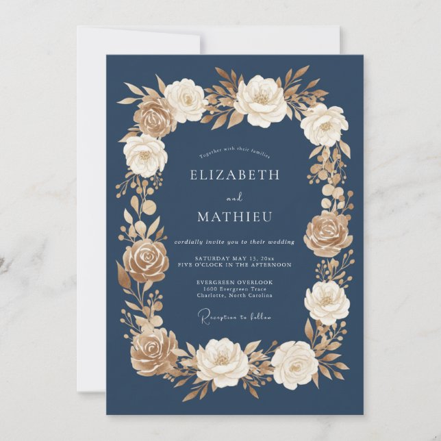 Convite Casamento Formal e Soberbo Azul Naval (Frente)