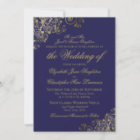 Casamento Formal Elegante Azul Meia-Noite e Dourad