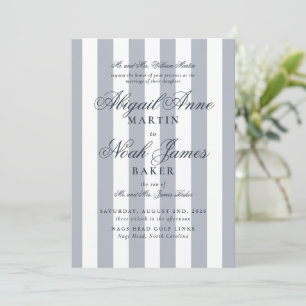 Convite Casamento Formal Elegante Azul Striped