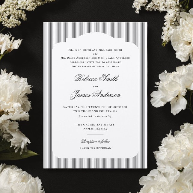 Convite Casamento Formal Elegante Clássico com Listras Pre (Criador carregado)