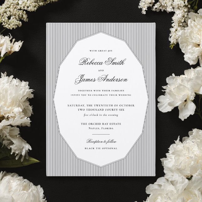 Convite Casamento Formal Elegante Clássico com Listras Pre (Criador carregado)