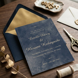 Convite Casamento Formal Elegante com Letra Dourada em Aqu