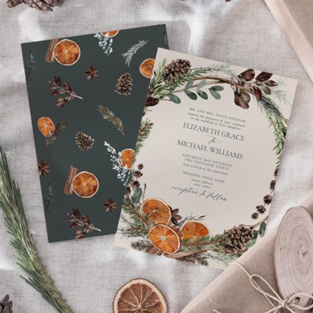 Convite Casamento Formal Elegante Dark Boho Citrus Greener (Easily personalize this formal bohemian citrus invitation for the perfect fall or winter wedding)