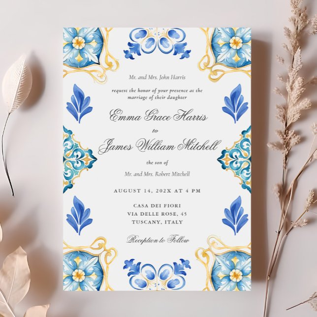 Convite Casamento Formal Elegante De Azulejos Italianos De (Criador carregado)