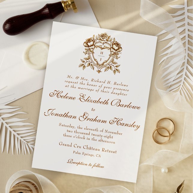 Convite Casamento Formal Elegante De Caligrafia (Formal Elegant Calligraphy Crest Wedding Invitation)