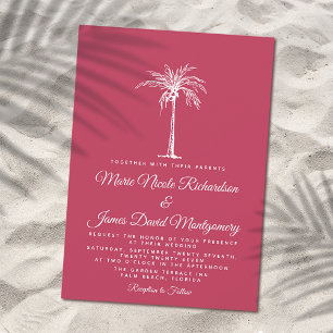 Convite Casamento Formal Elegante de Praia em Magenta de P