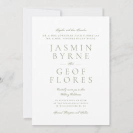 Convite Casamento Formal Elegante em Musgo Verde e Branco